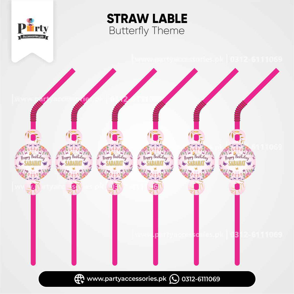 Butterfly Theme Straws with Custom Labels