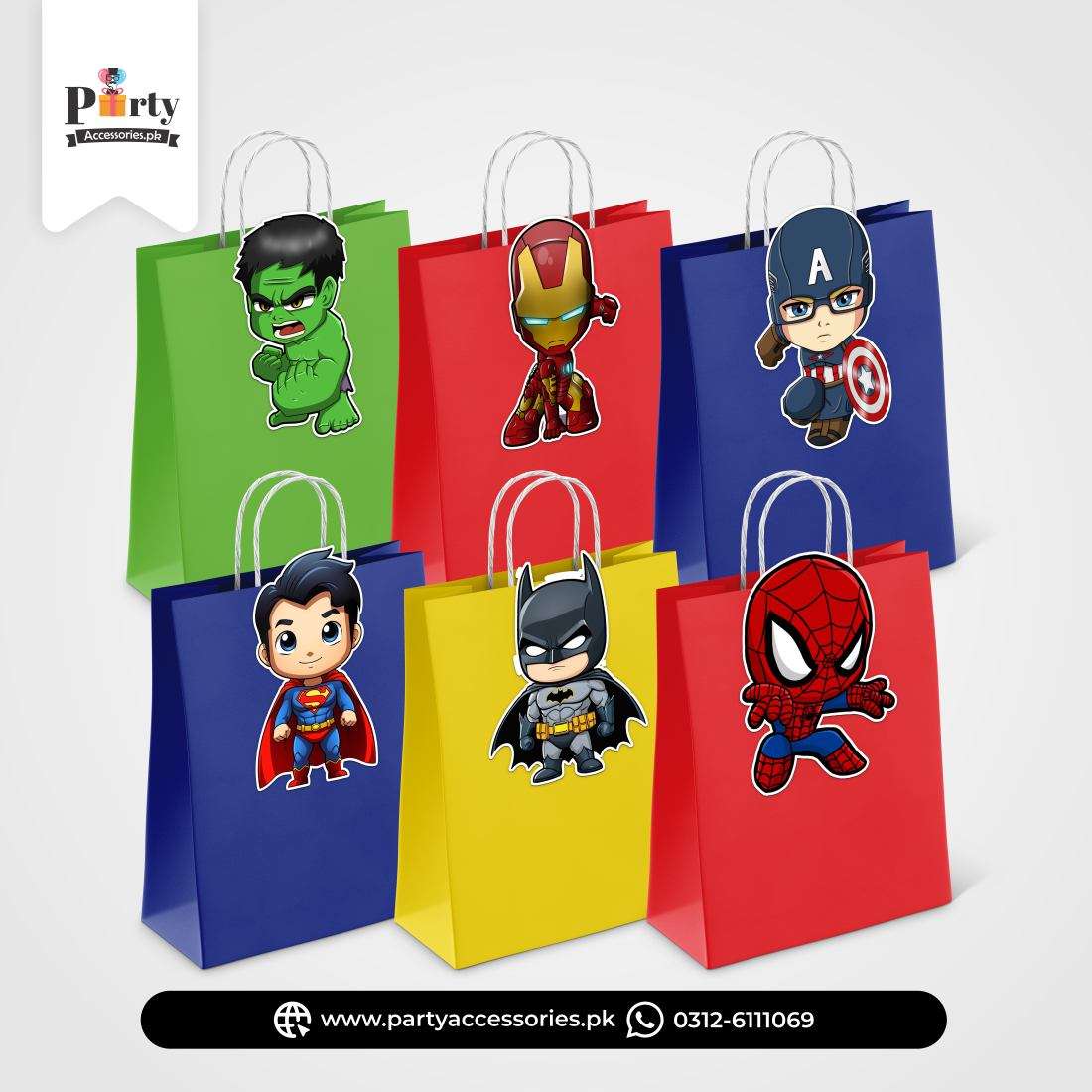 Superheroes Avengers Theme Birthday Cutout Goody Bags | Premium Party Favors (Pack of 6)