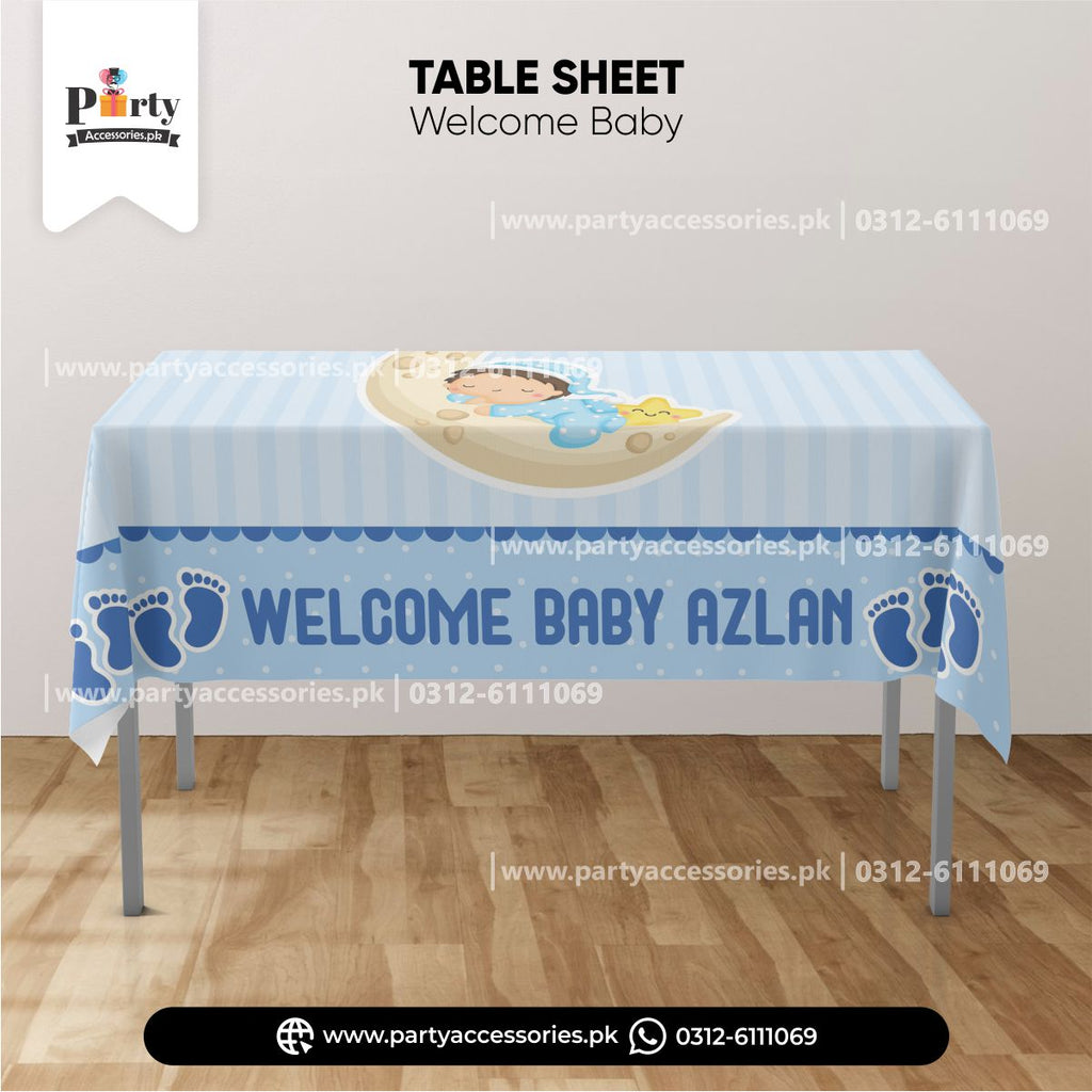 Welcome baby decoration ideas Customized table top sheet in blue amazon ideas