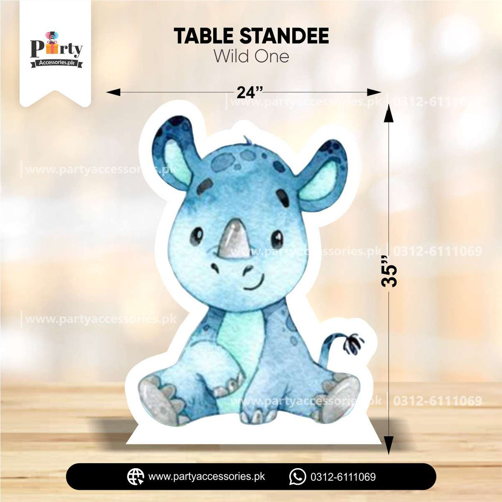 Wild One Theme Rino Shape Standing Character Cutouts for Birthday Party Decoration