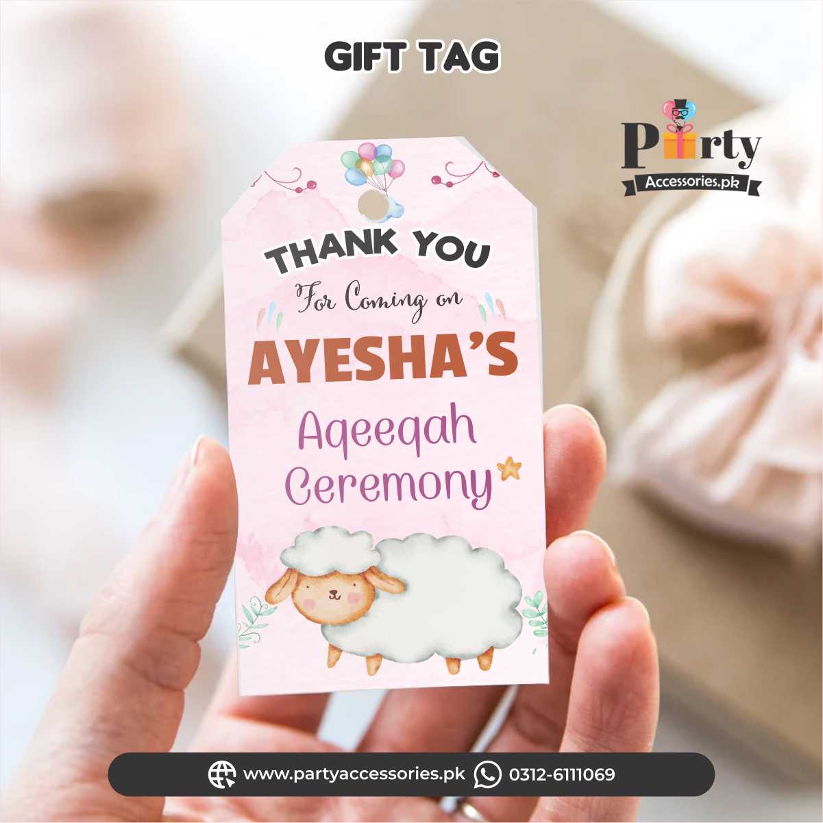 Aqeeqa celebration thank you tags | pack of 12 for girl Aqiqah