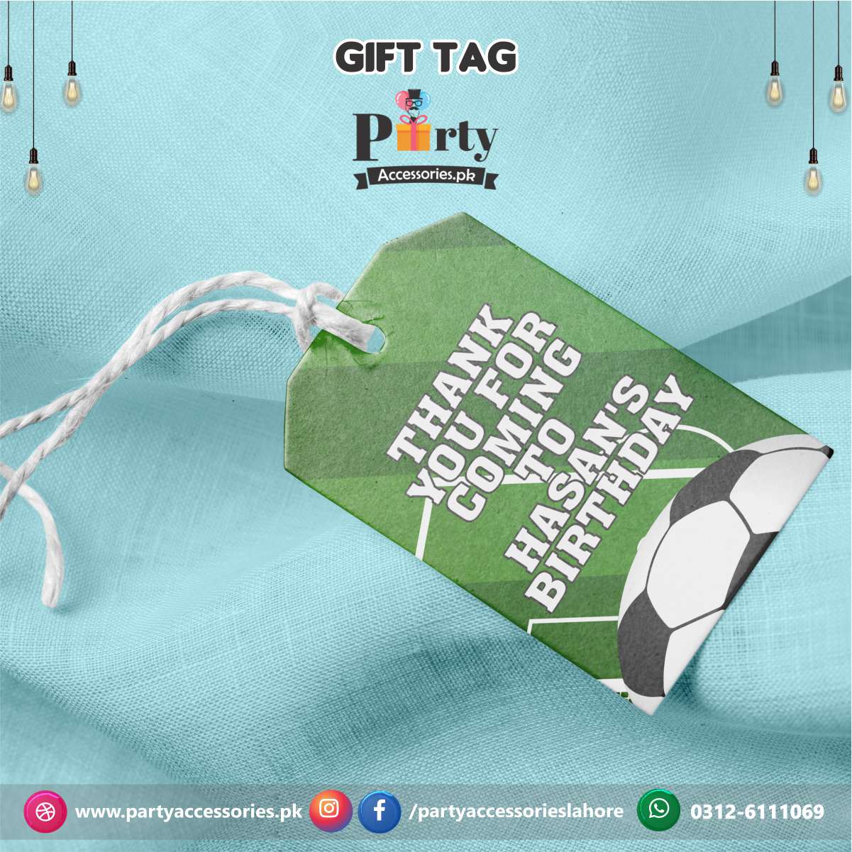 Gift / Thank you tags in Football theme Birthday Party (pack of 6)