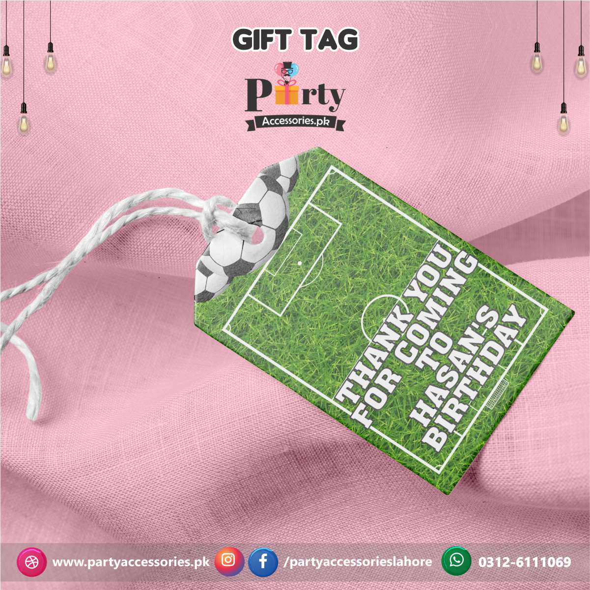 Gift / Thank you tags in Football theme Birthday Party (pack of 6)
