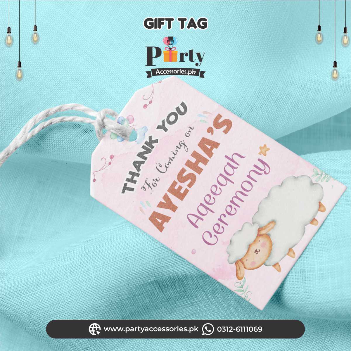 Aqeeqa celebration thank you tags | pack of 12 for girl 