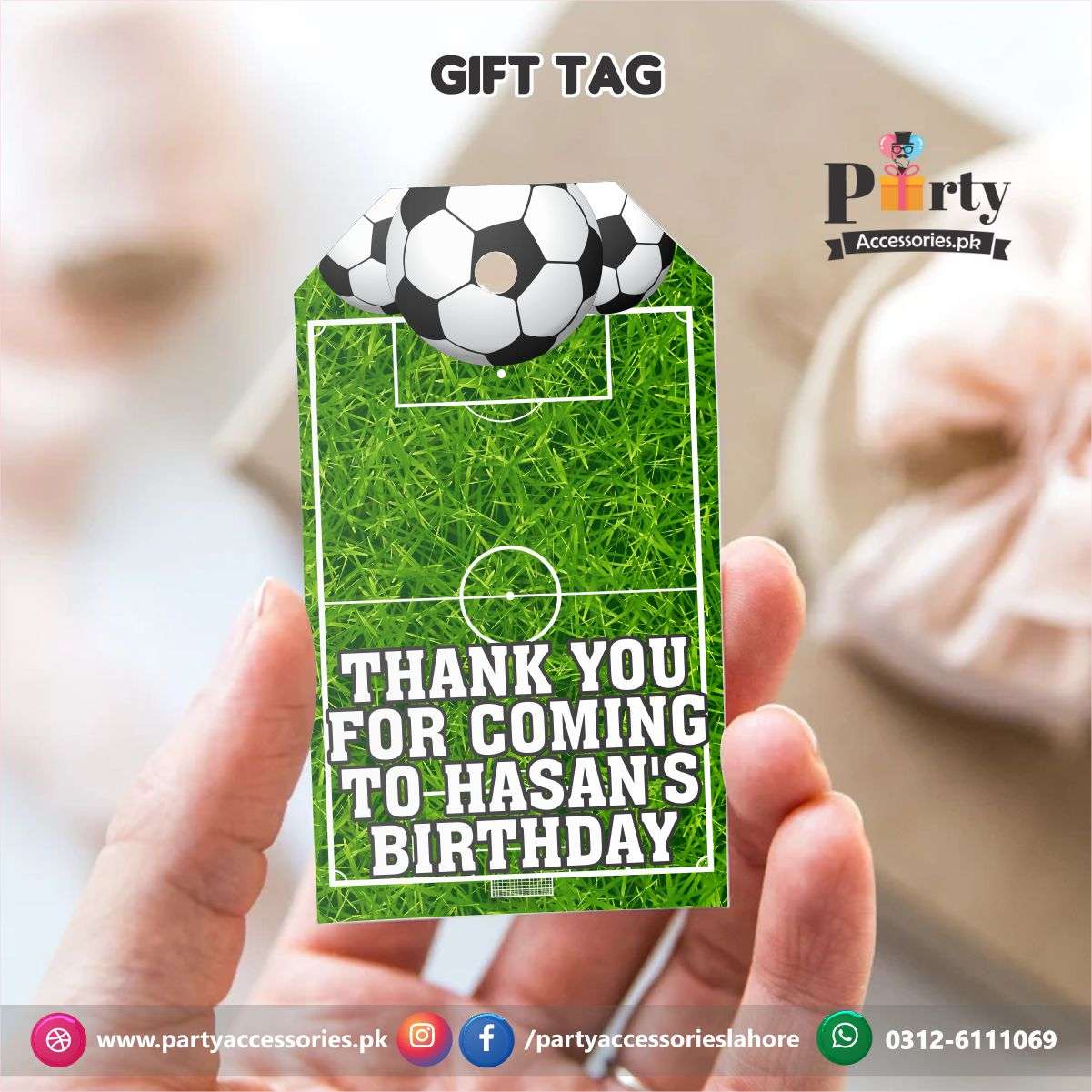 Gift / Thank you tags in Football theme Birthday Party (pack of 6)