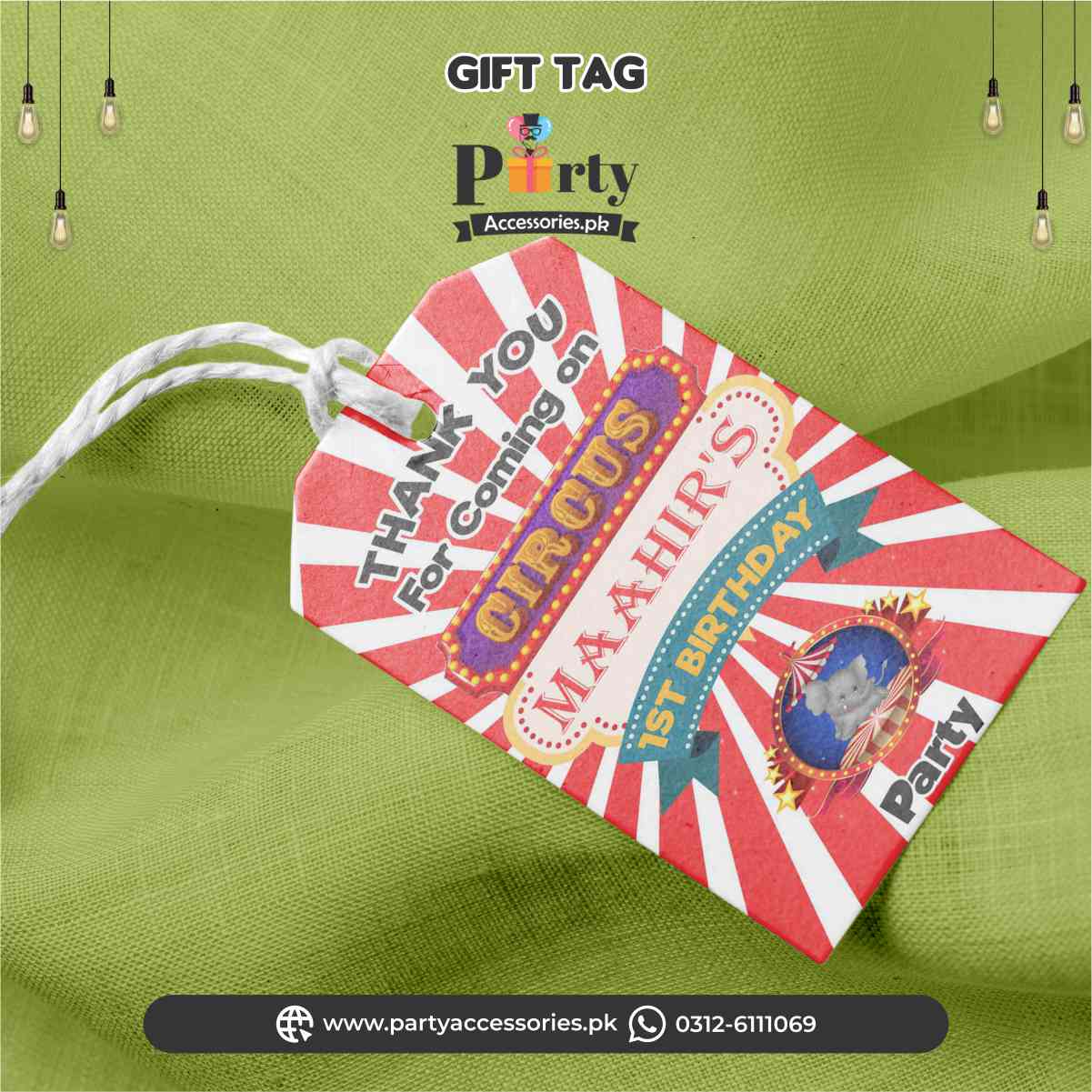 Carnival Circus theme Birthday party thank you tags | pack of 12