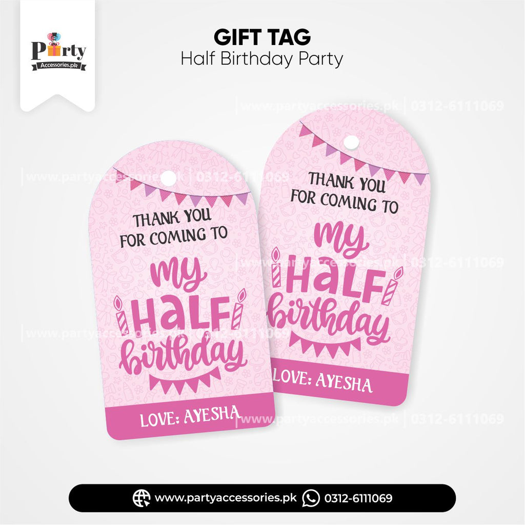 CUSTOMIZED THANK YOU TAGS IN PINK COLOR FOR HALF BIRTHDAY PARTY 