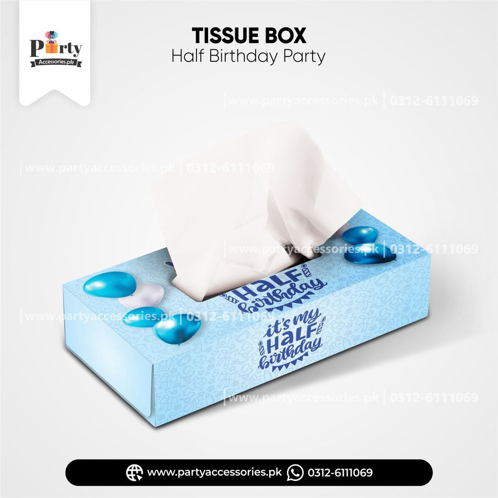 HALF BIRTHDAY THEME TISSUE BOX IN BLUE COLOR 