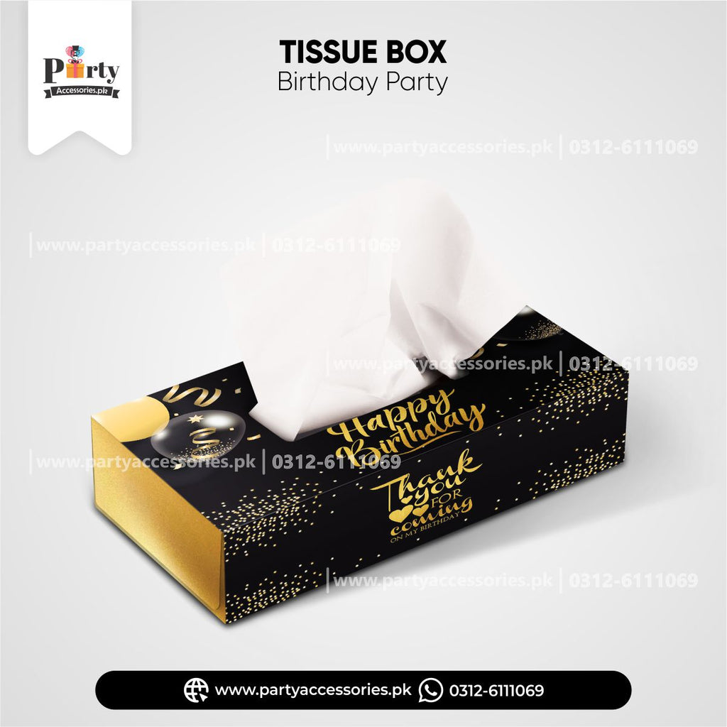 happy birthday tissue box in black color 