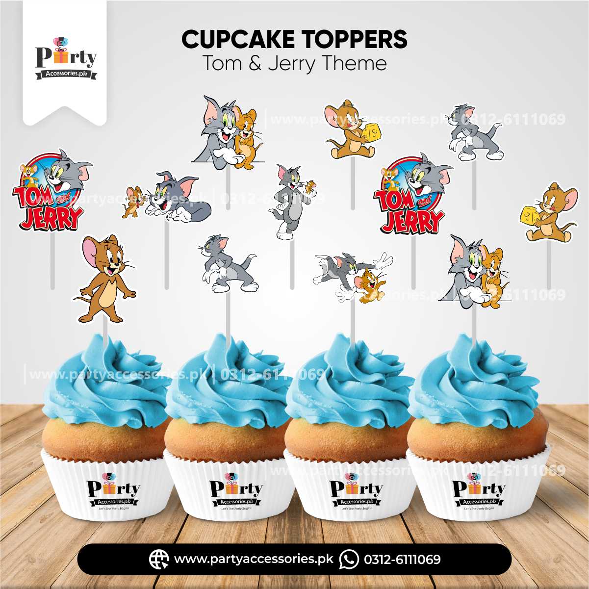 Tom and jerry theme customized cupcake toppers set – PartyAccessories.pk