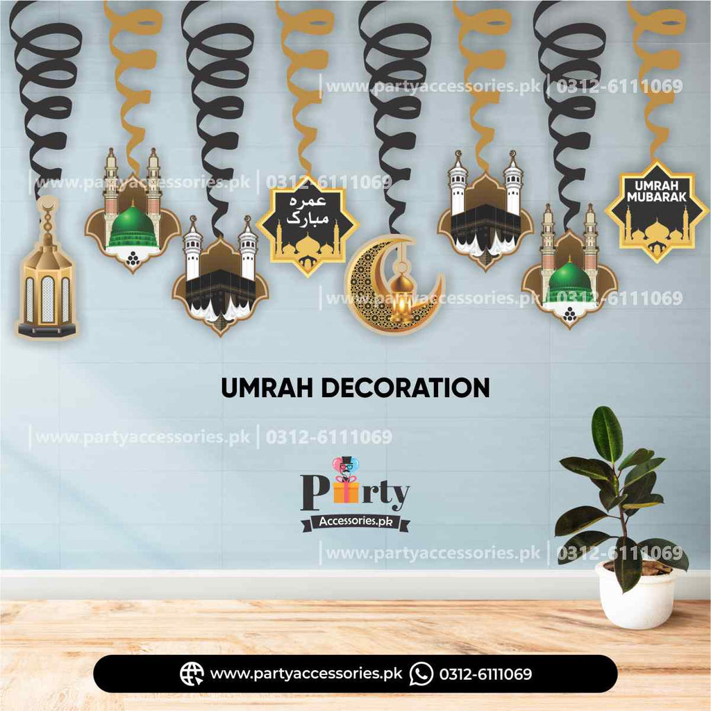 Umrah mubarak decorations | Spiral Hanging swirls home decorations | Pack of 8 pcs