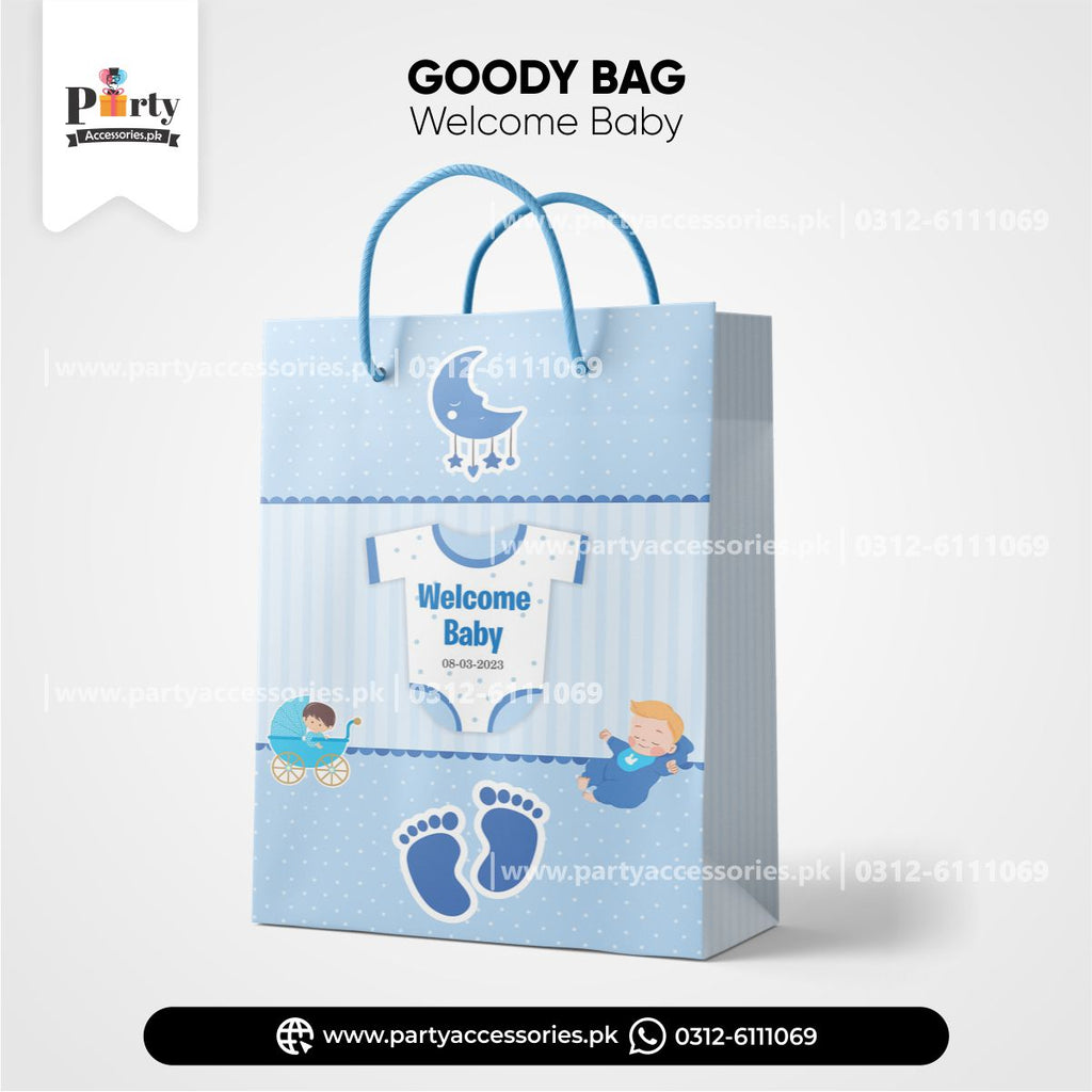 Welcome baby decoration ideas | Customized Goody Bags for baby boy