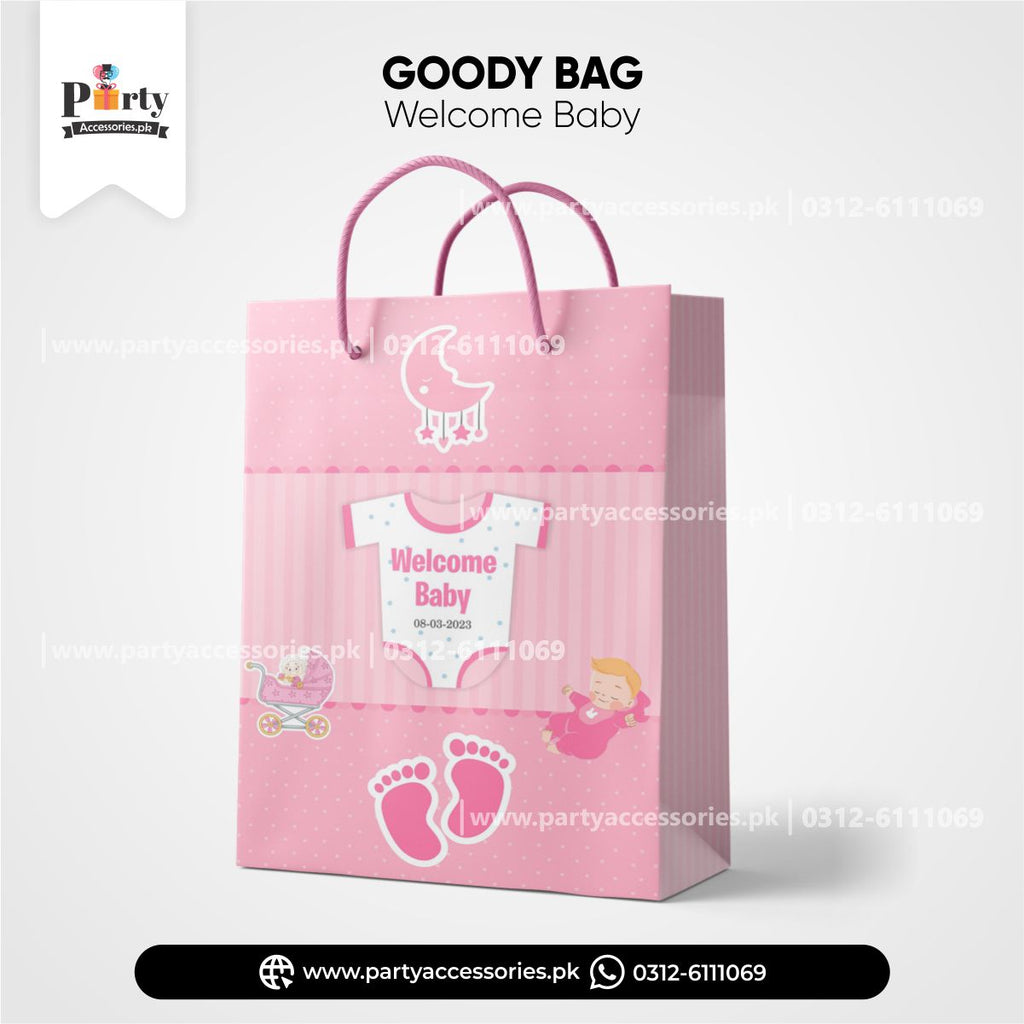 Welcome baby decoration ideas | Customized Goody Bags For baby girl