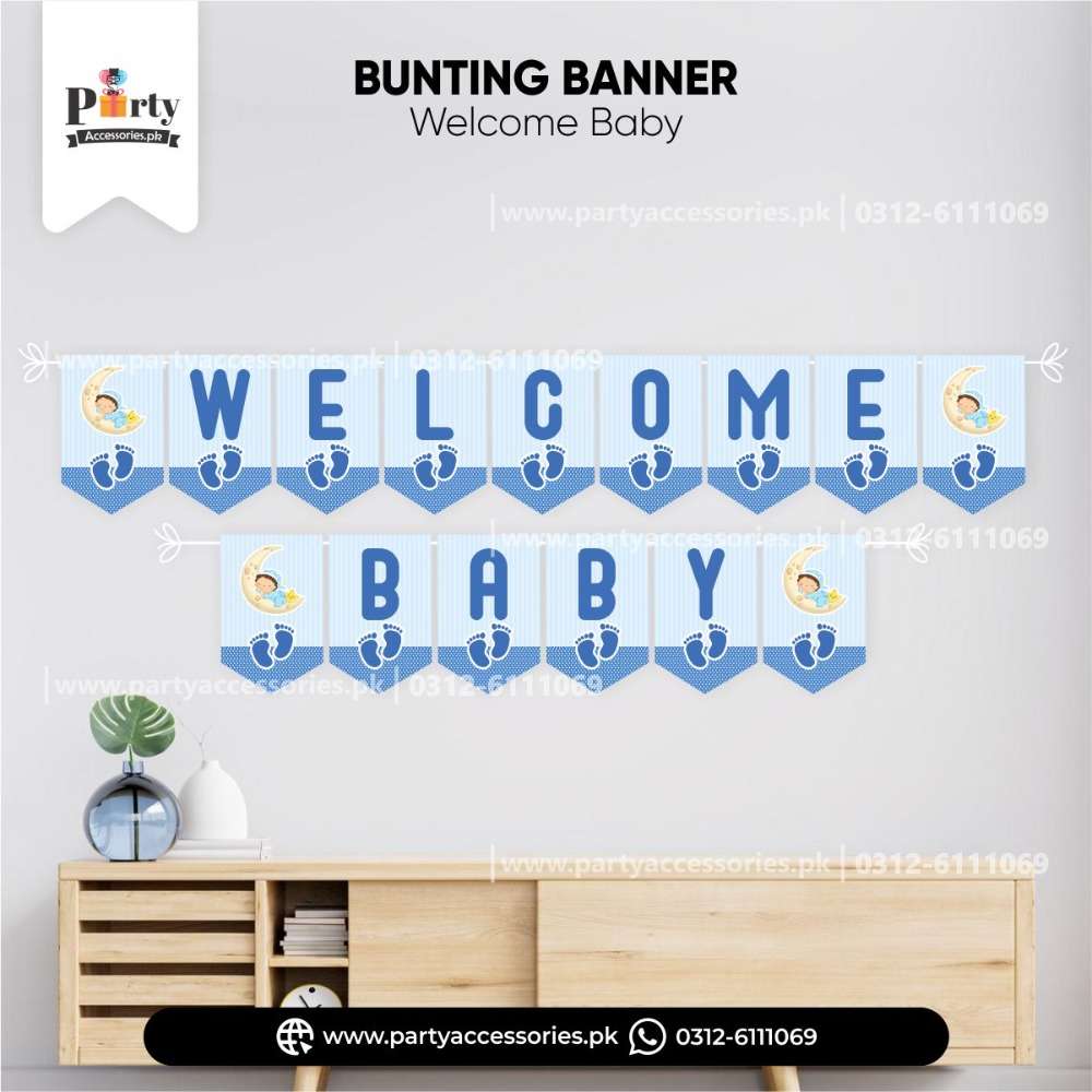 Welcome baby decoration ideas | backdrop Wall Bunting Banner for baby boy