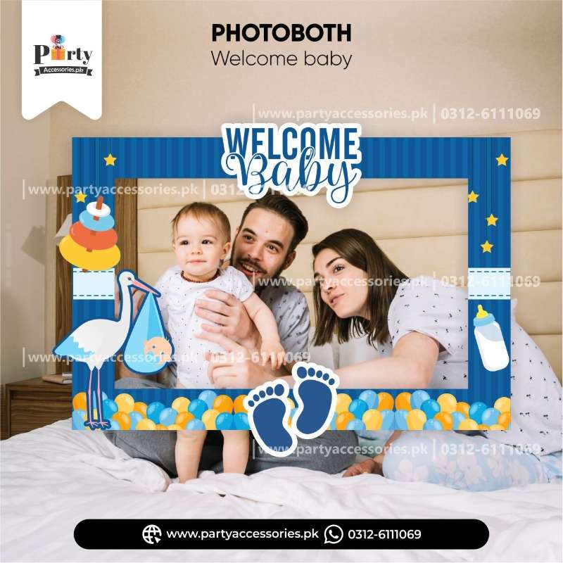 Welcome baby decoration ideas Customized Photo Booth / selfie frame for baby boy