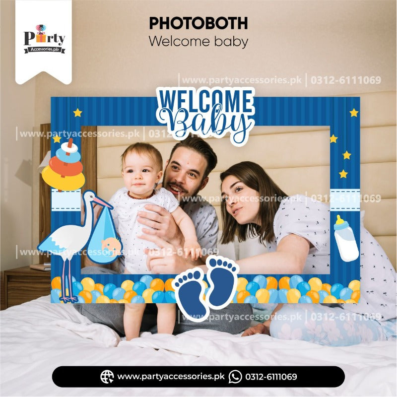 Welcome baby decoration ideas Customized Photo Booth / selfie frame for baby boy