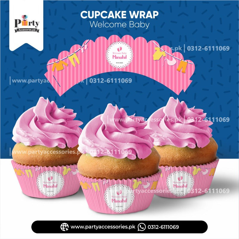 Welcome baby decoration ideas Customized Cupcake wraps 