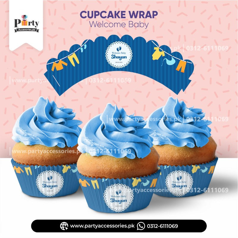 Welcome baby decoration ideas Customized Cupcake wraps for baby boy