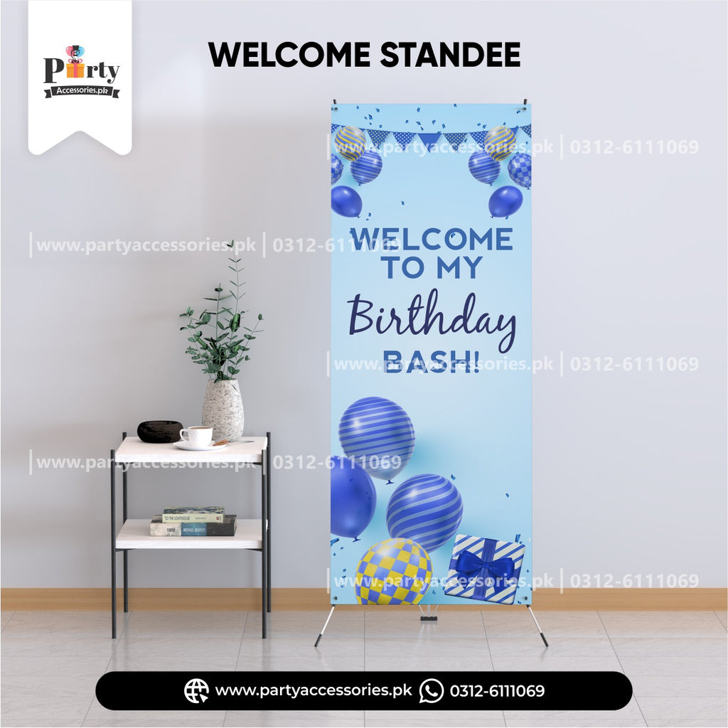 welcome standee for birthday bash in light blue color 
