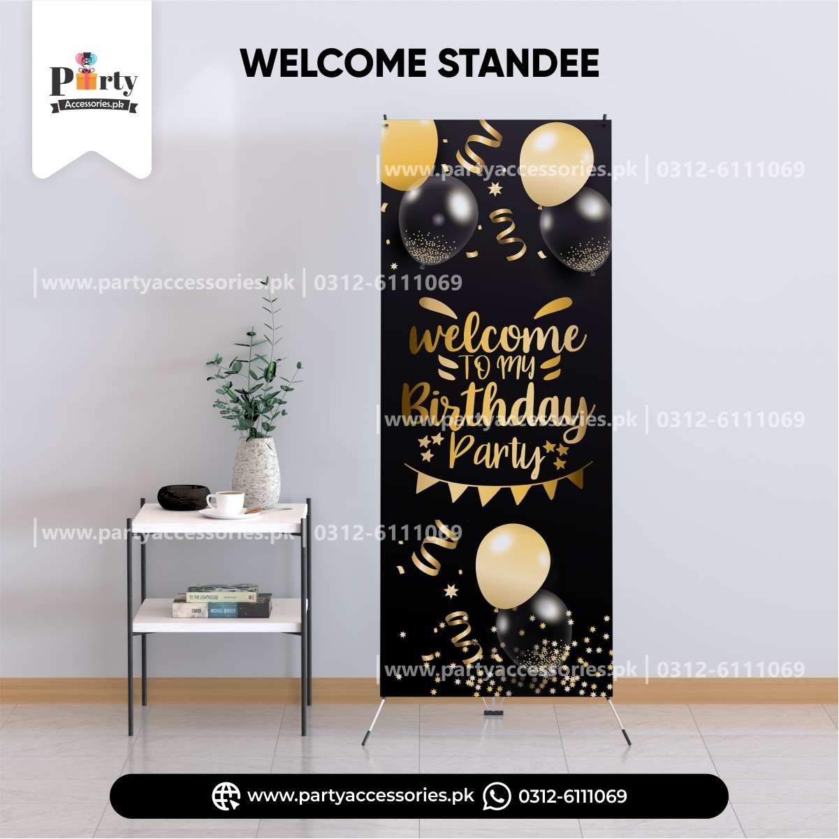 black color welcome standee for birthday party 
