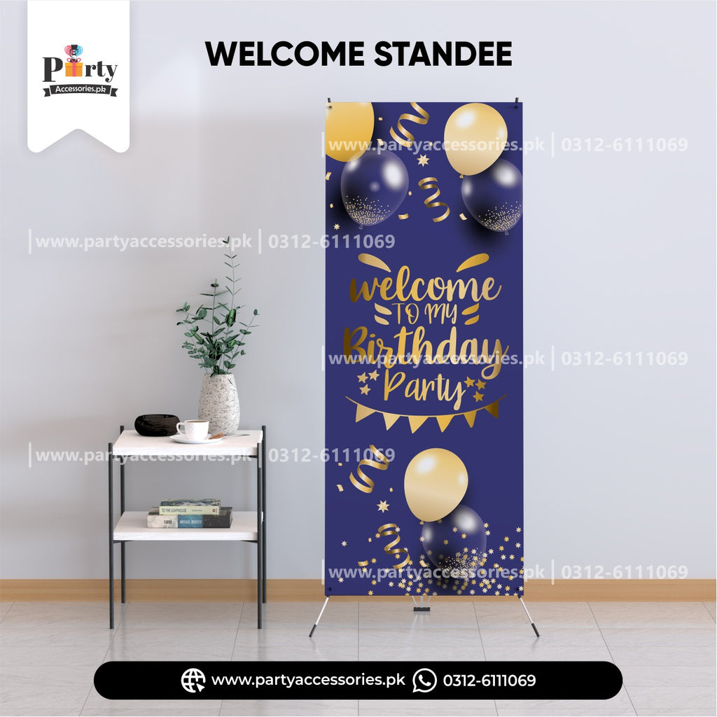 welcome standee for birthday party in dark blue theme 