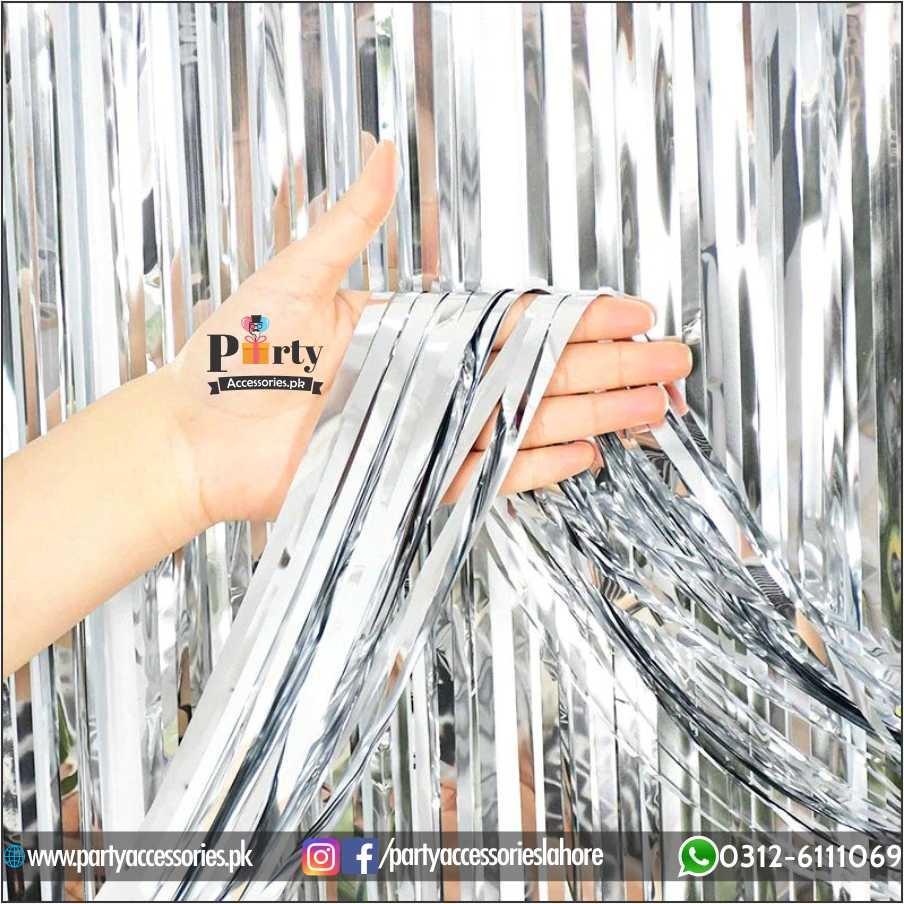 silver color foil curtain in half birthday baby boy theme