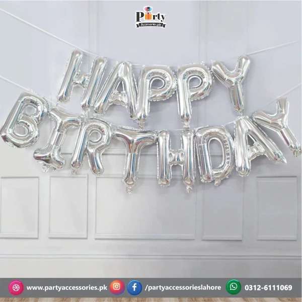 silver color foil happy birthday letters in police theme 