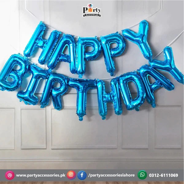 blue happy birthday foil balloons in half birthday theme