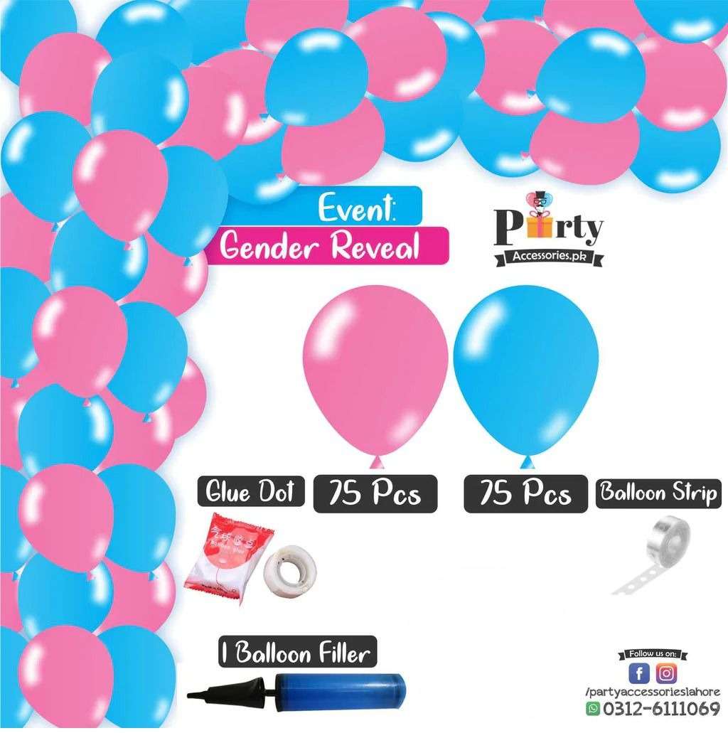 Balloon Arch Set Garland kit 150 balloons in Gender Reveal theme colors