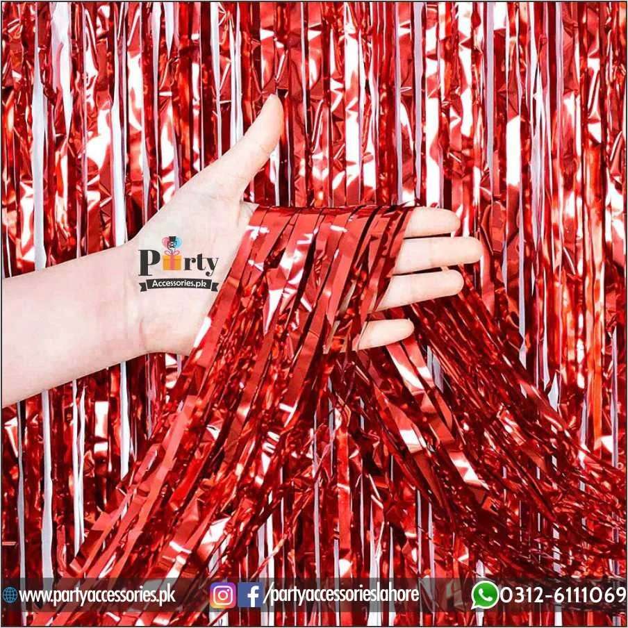 RED FOIL CURTAIN IN DINO THEME BIRTHDAY 