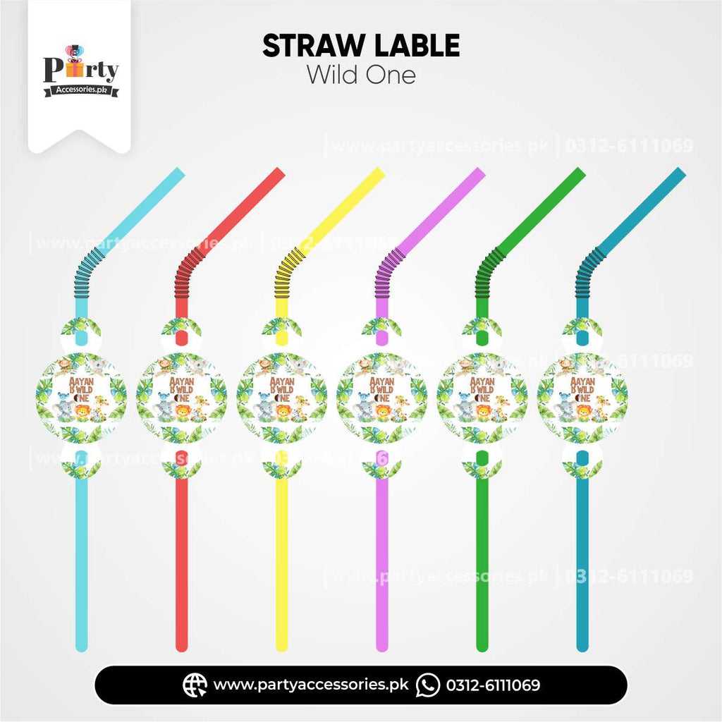 Wild One Theme Straws with Custom Labels for Birthday Drink Accessories (Pack of 12)