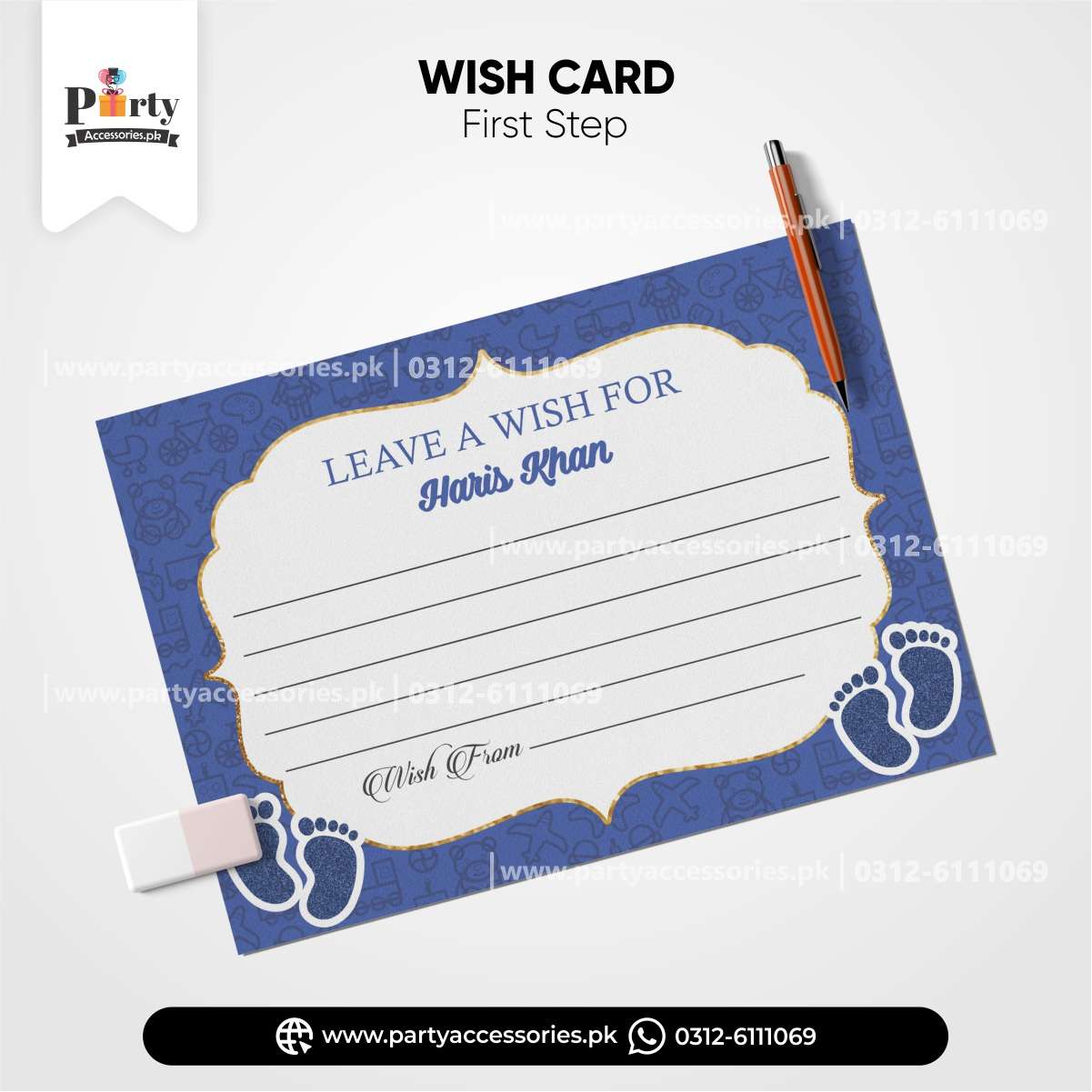 baby's first step wish cards in blue color 