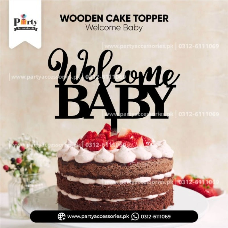 Welcome baby decoration ideas |  wooden cake topper