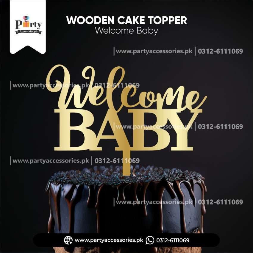 Welcome baby decoration ideas |  wooden cake topper