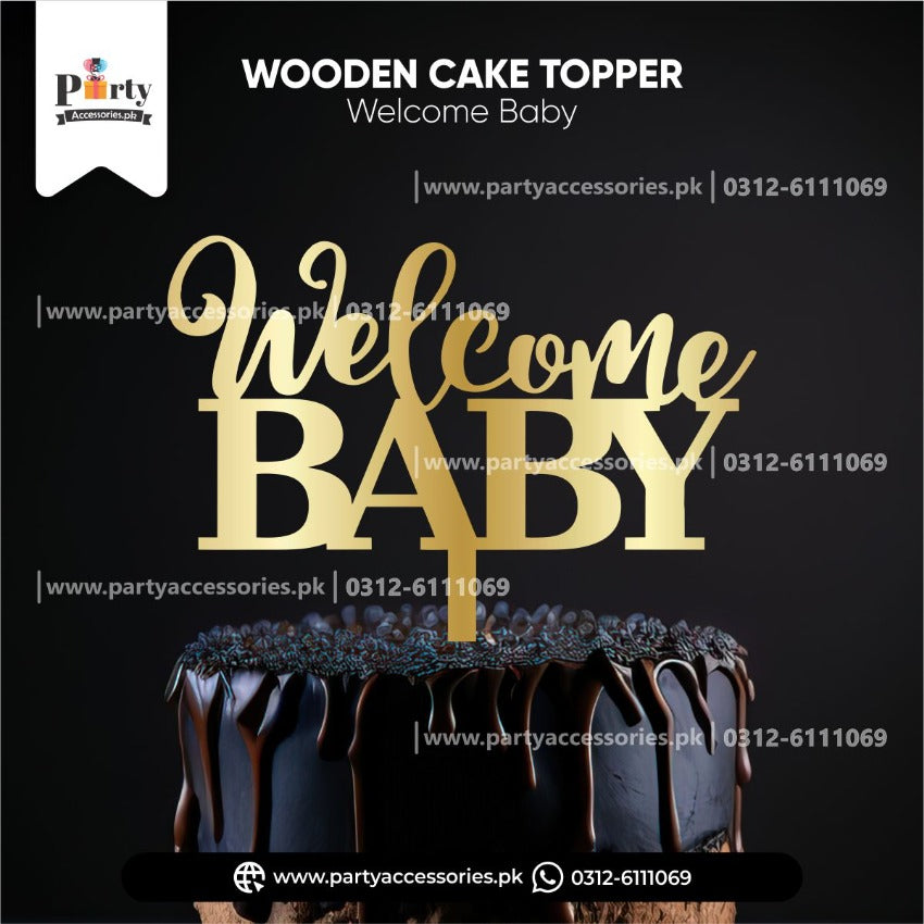 Welcome baby decoration ideas |  wooden cake topper