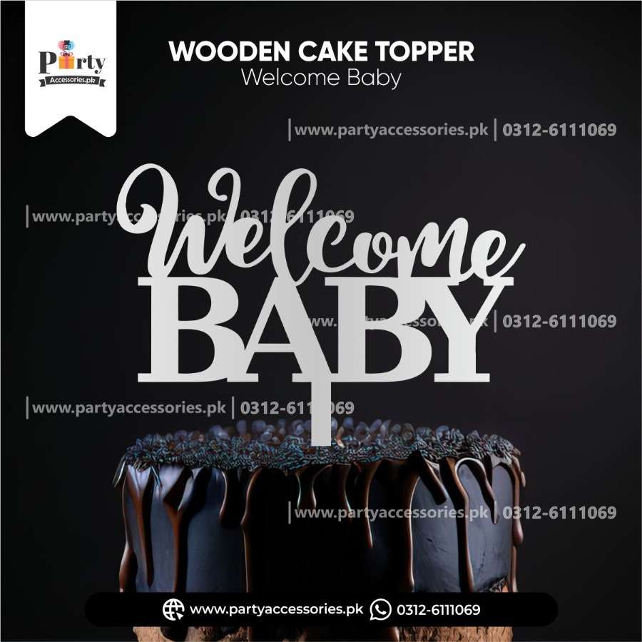 Welcome baby decor items |  wooden cake topper