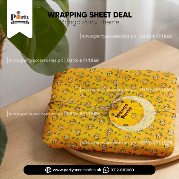 Mango Themed Party Gift Wrapping Sheet with Tag: Bright and Festive Wrap