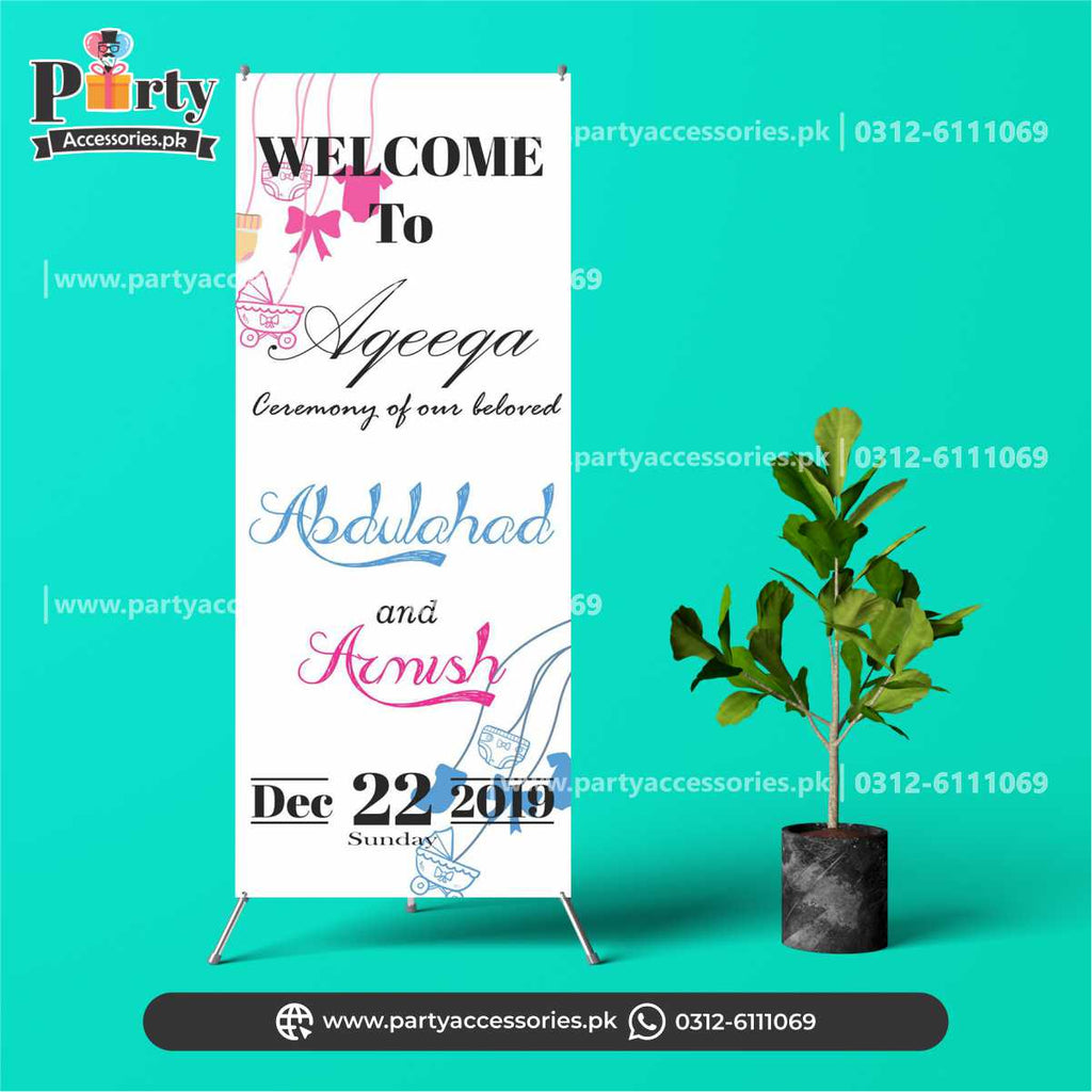Aqeeqah decorations | Welcome Standee banner for Baby Boy aqiqah Party