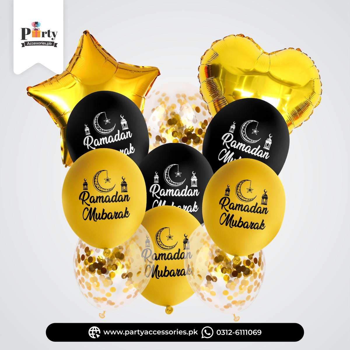 Ramadan Mubarak Printed Latex Balloons – Festive Decoration Bouquet