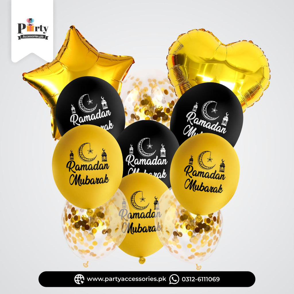 Ramadan Mubarak Printed Latex Balloons – Festive Decoration Bouquet