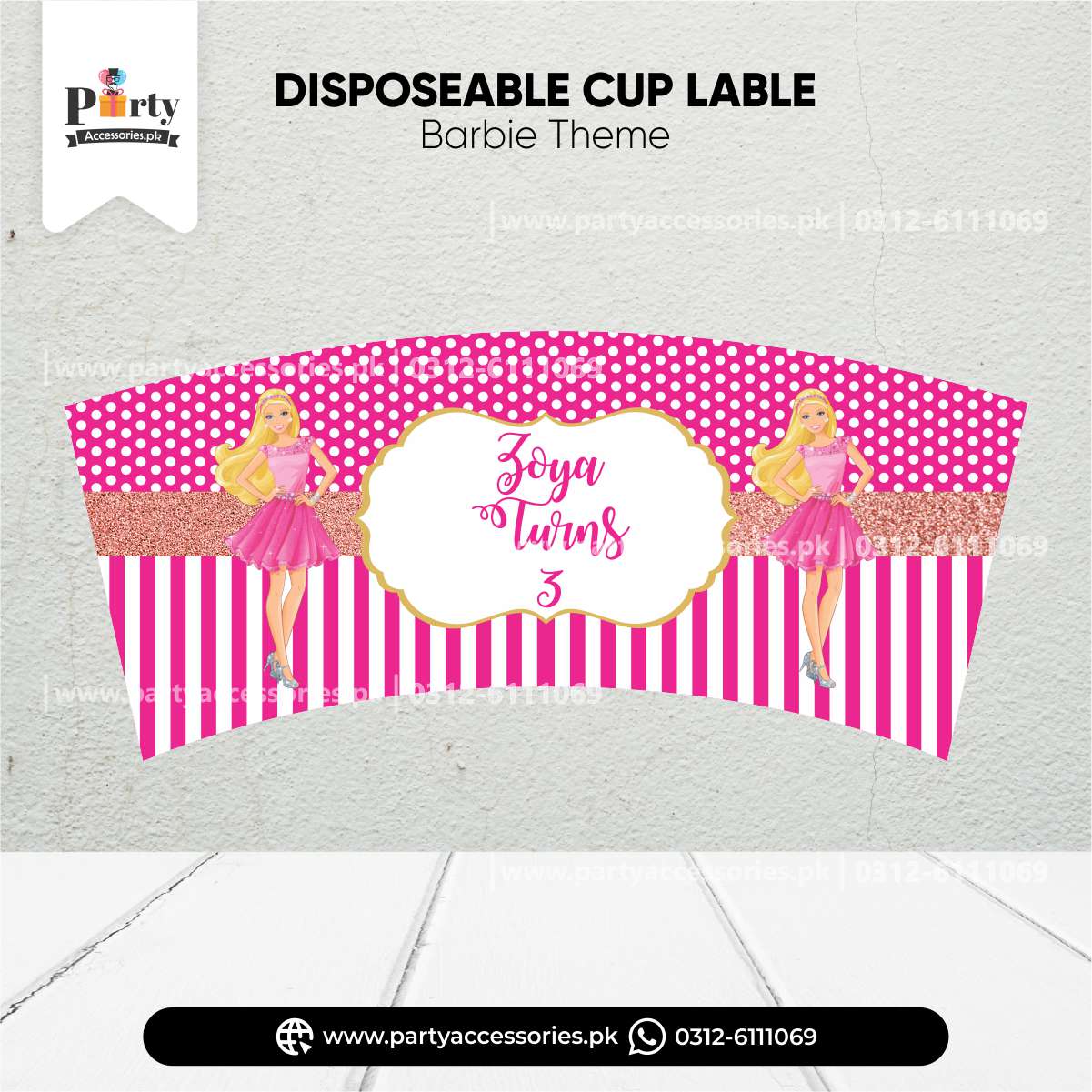 Barbie Doll theme party Customized disposable Paper CUPS pinterest ideas