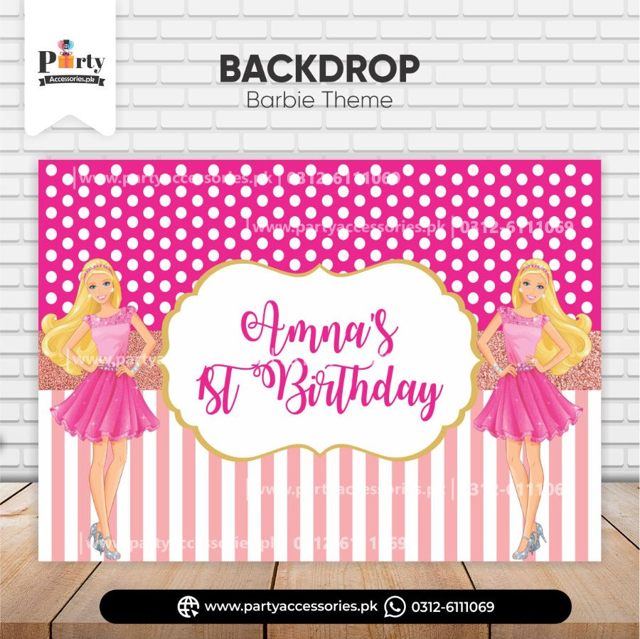 Customized Barbie Theme Birthday Party Backdrop