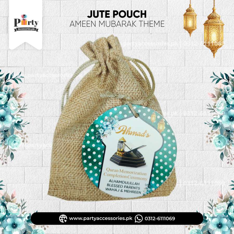 Jute Bid Pouches with Customized Tags 