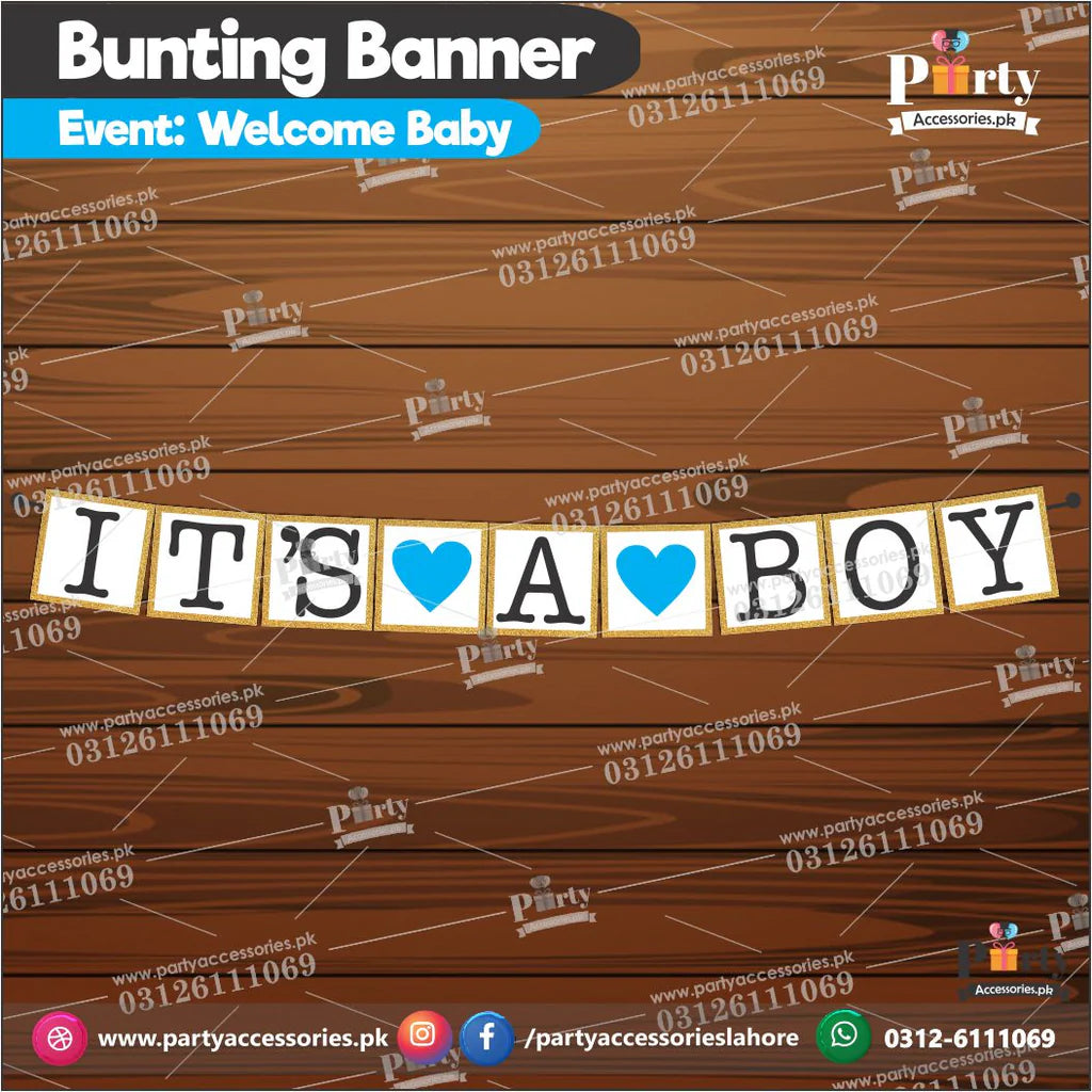 ITS A BOY bunting banner wall decoration for baby shower