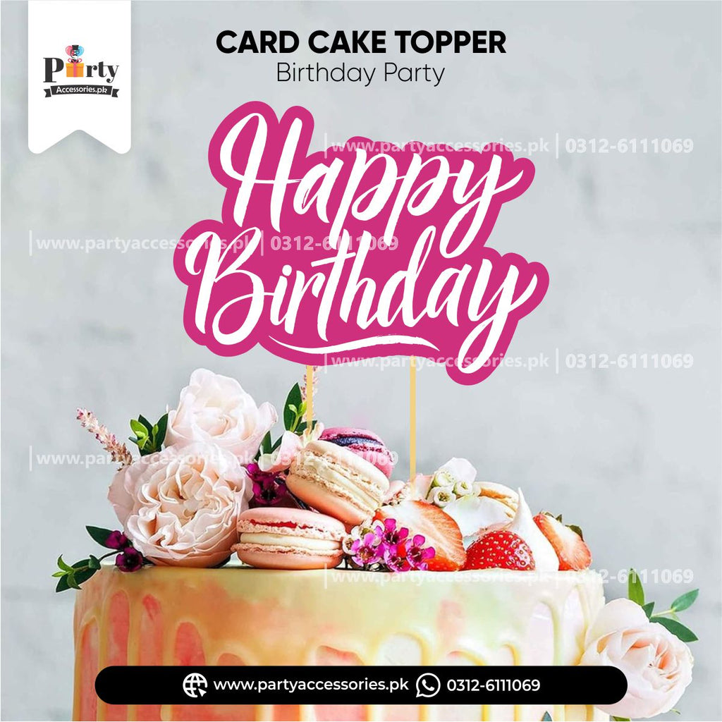 happy birthday card cake topper in pink color for girls 