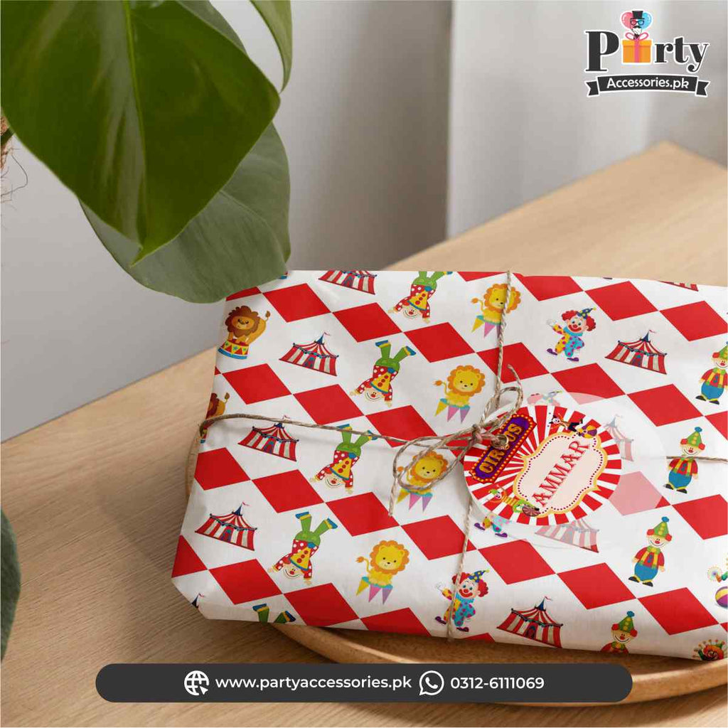 gift wrapping sheets in circus carnival theme birthday