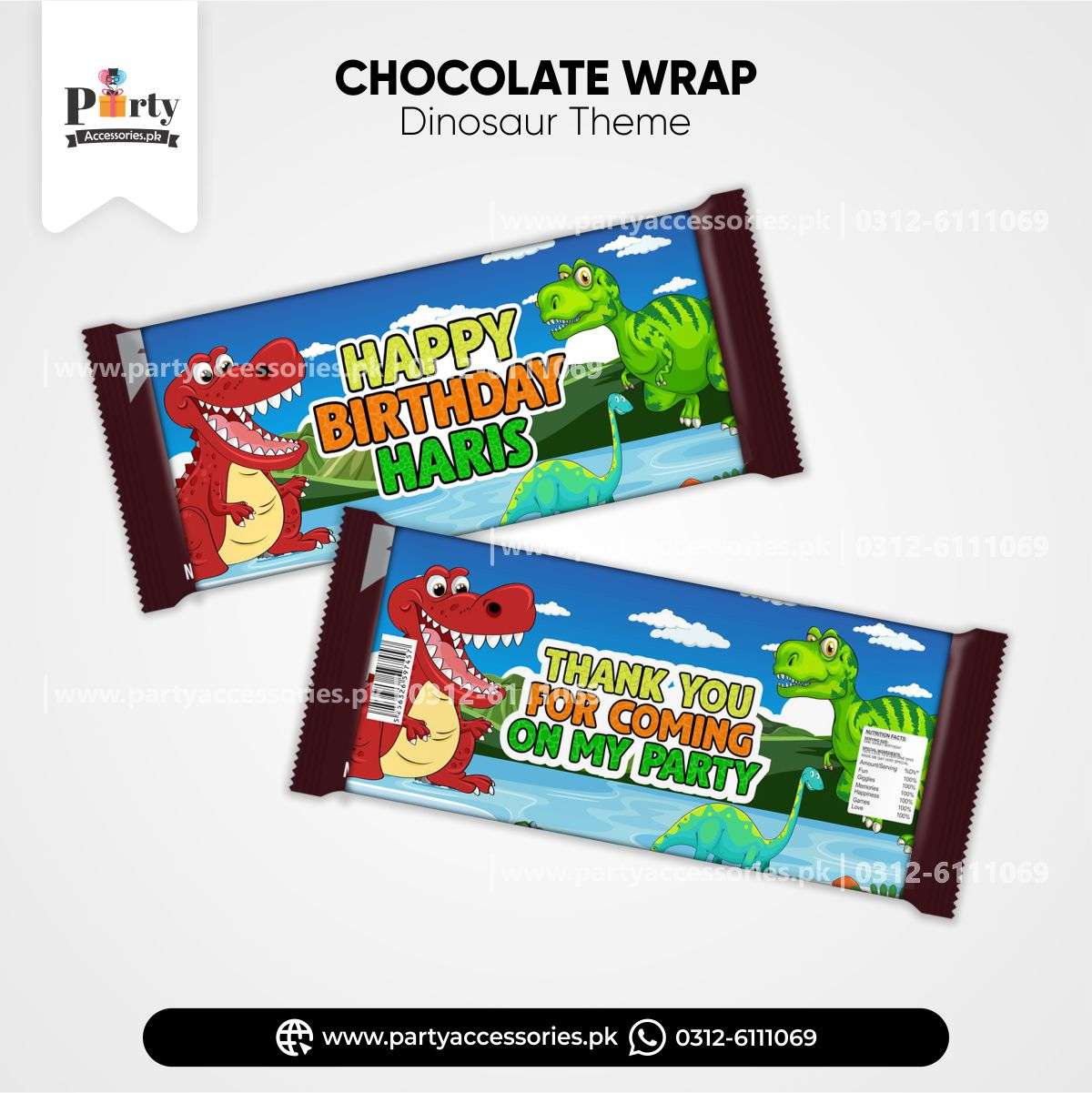 dinosaur theme customized birthday chocolate wraps 