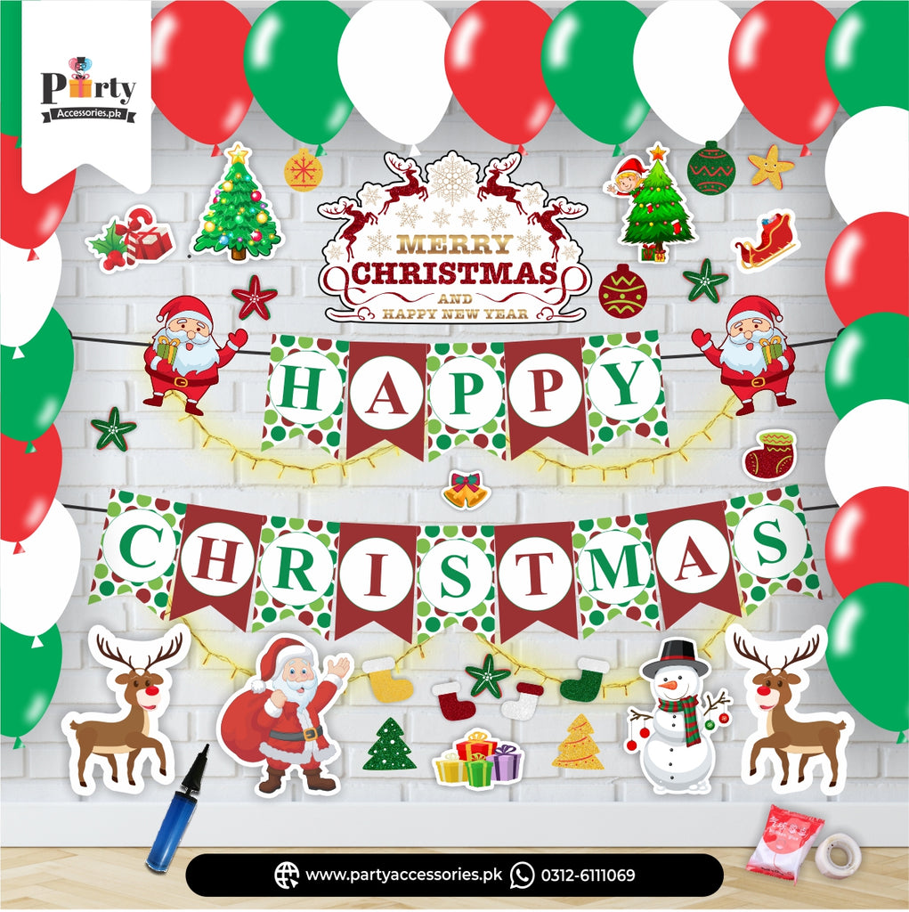 Christmas Party Decoration Set – Festive Balloons, Banners & Wall Décor