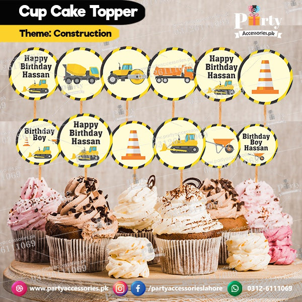 construction theme round cupcake toppers 