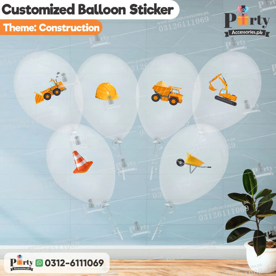 construction theme transparent balloons with stickers 